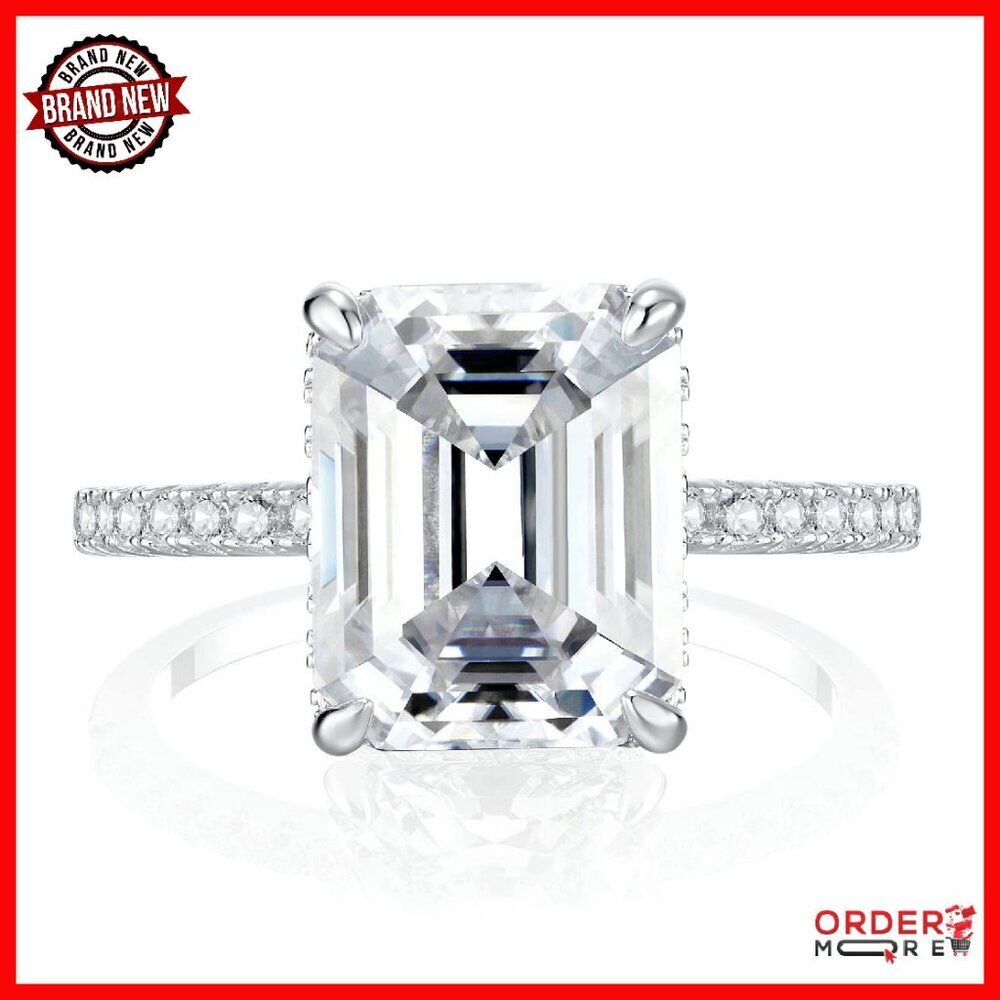 18K Gold Plated Sterling Silver Emerald Cut 4CT Moissanite Ring Size 5
